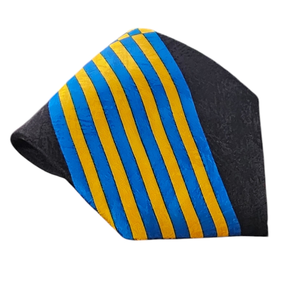 Rush Limbaugh | Extra Long, Black Silk Tie with Yellow & Blue Geometric Patterns